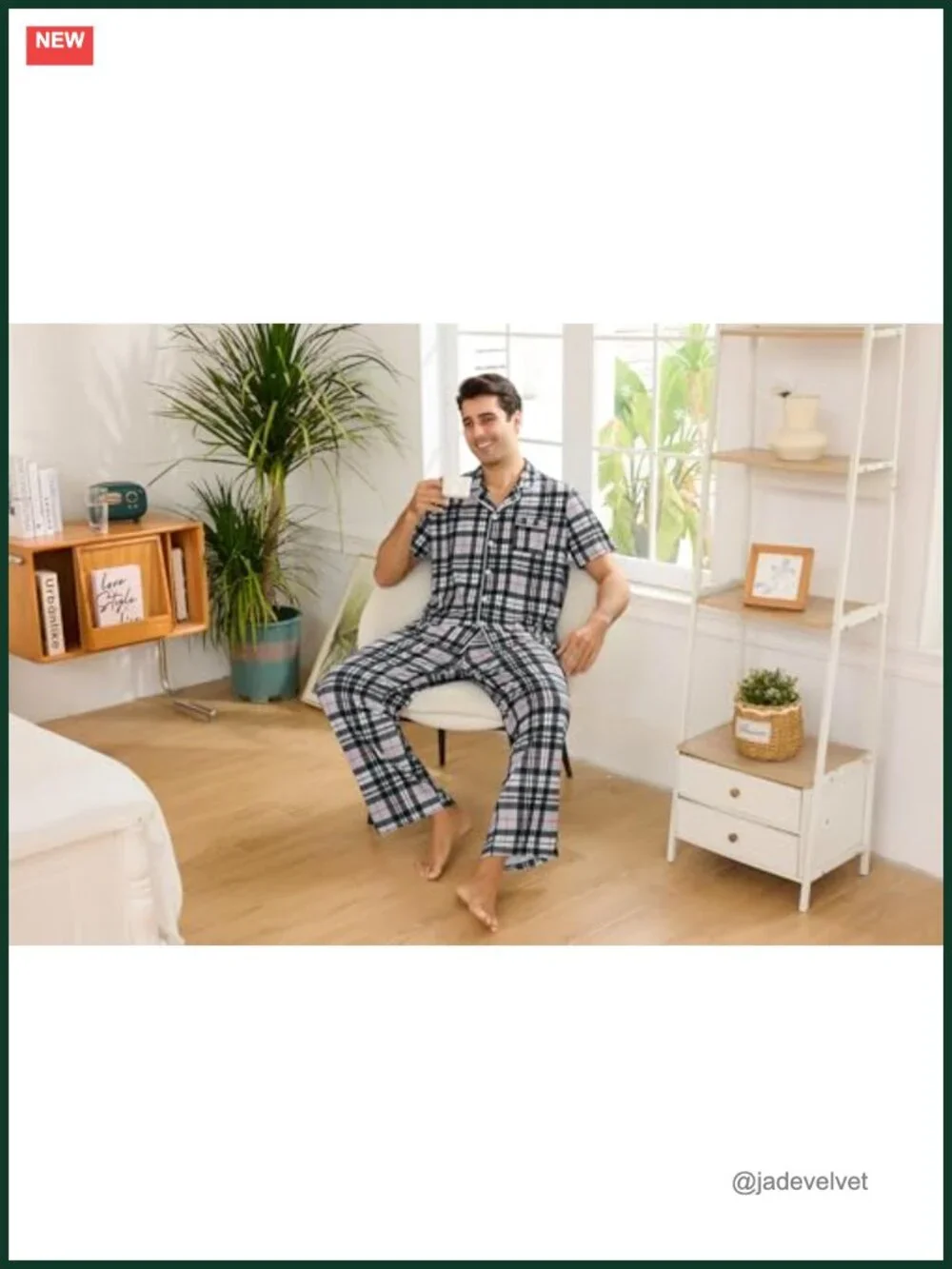 Men's Short Sleeve Pajama Set Button Down Sleepwear with Pockets S-XXL